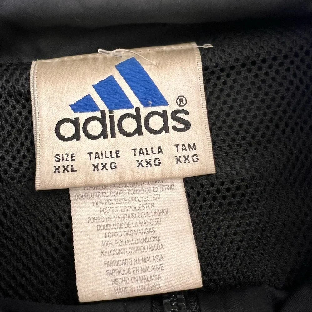 Vintage Adidas Mens Black Windbreaker Full Zip Front Nylon‎ Jacket Size XXL